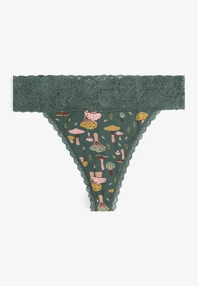 Simply Comfy Cotton Mushroom Print Thong Panty