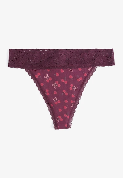 Simply Comfy Cotton Cherry Print Thong Panty