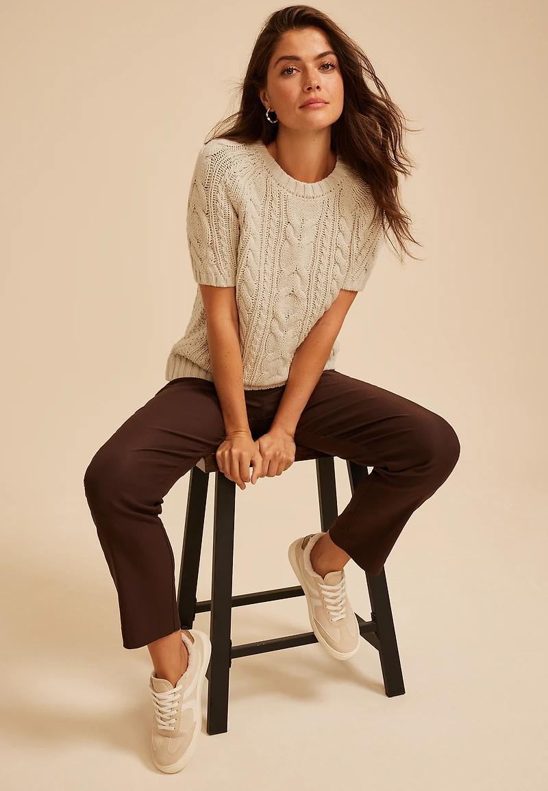 Cable Knit Short Sleeve Sweater