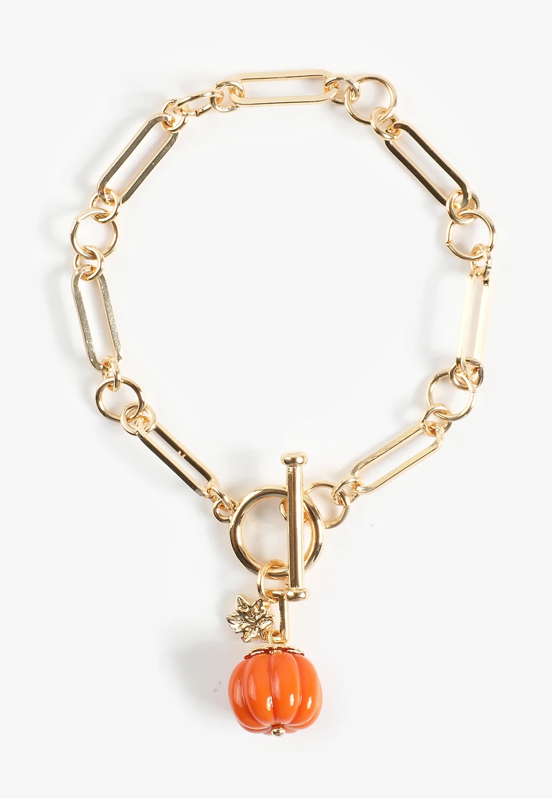 Fall Pumpkin Charm Toggle Bracelet