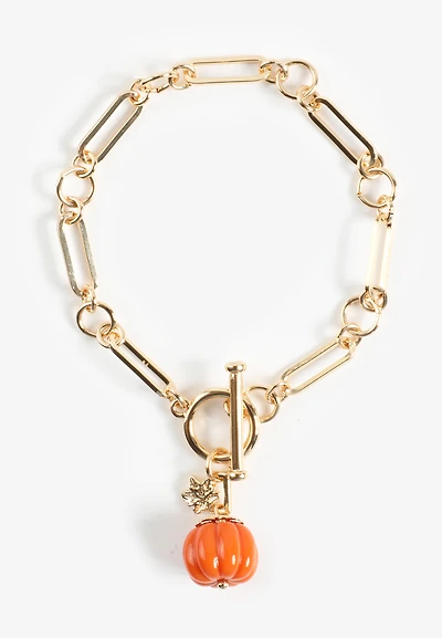 Fall Pumpkin Charm Toggle Bracelet