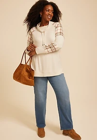 Plus Haven Plaid Mix Cowl Neck Top