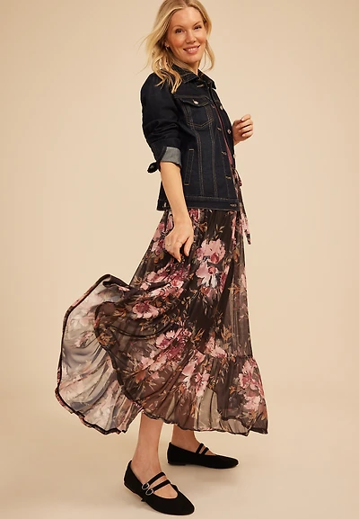 Floral Mesh Maxi Skirt