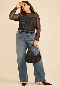 Plus Polka Dot Mesh Long Sleeve Top