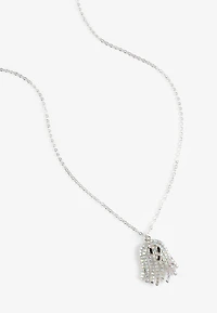 Rhinestone Ghost Pendant Necklace
