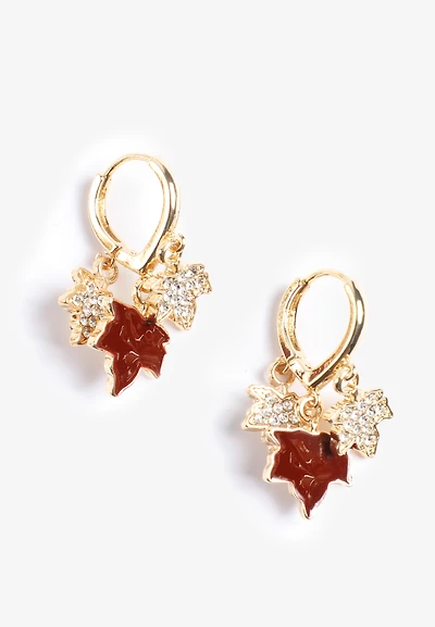 Fall Leaf Charm Hoop Earrings