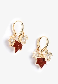 Fall Leaf Charm Hoop Earrings
