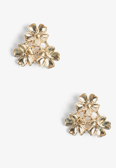 Gold Triple Floral Stud Earrings