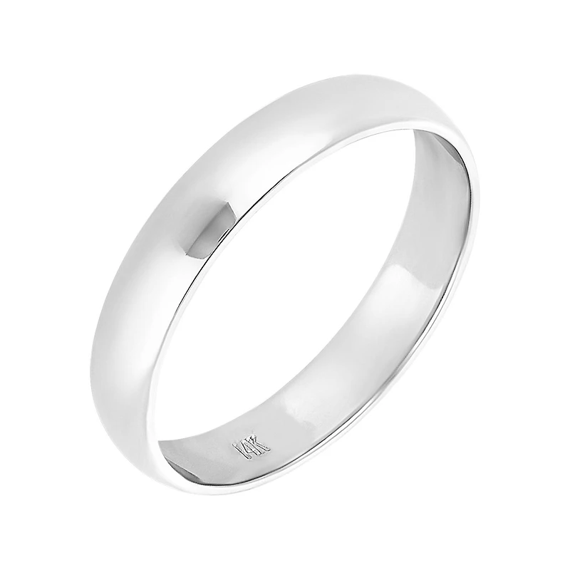 14K White Gold Men's Plain High Polish 4mm Wedding Band