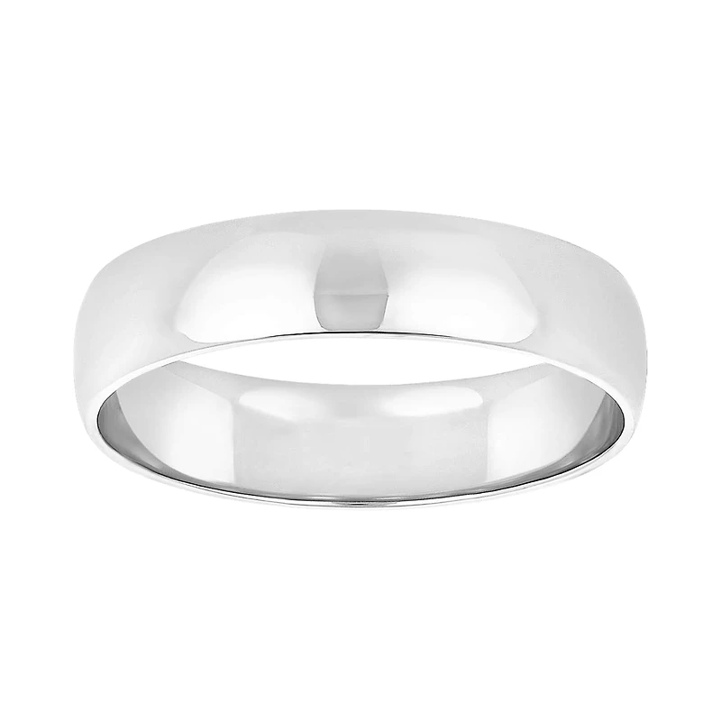 14K White Gold Men's Plain High Polish 5mm Wedding Band