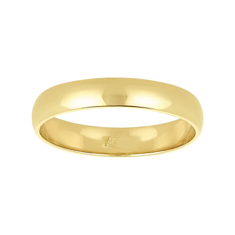 14K Yellow Gold Men's Plain High Polish 4mm Wedding Band