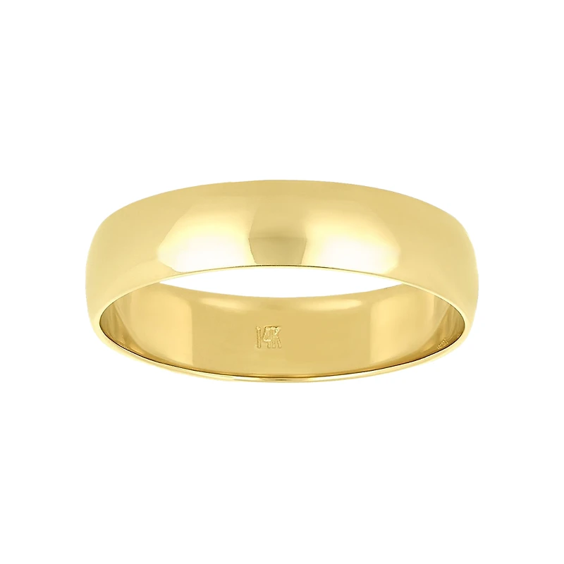 14K Yellow Gold Men's Plain High Polish 5mm Wedding Band
