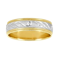 14K Gold Two-Tone Engraved Design Men's Wedding Band