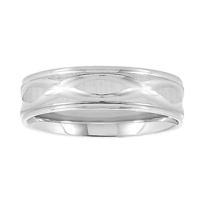 14K White Gold Engraved Design Men's Wedding Band