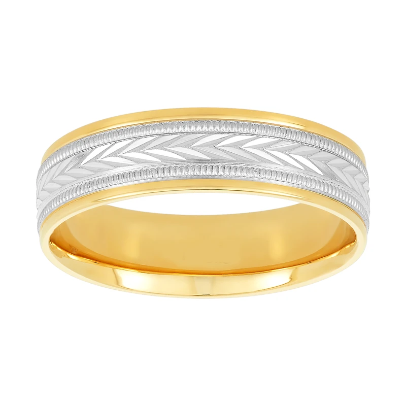 14K Two Tone Gold Chevron Design Men's Wedding Band