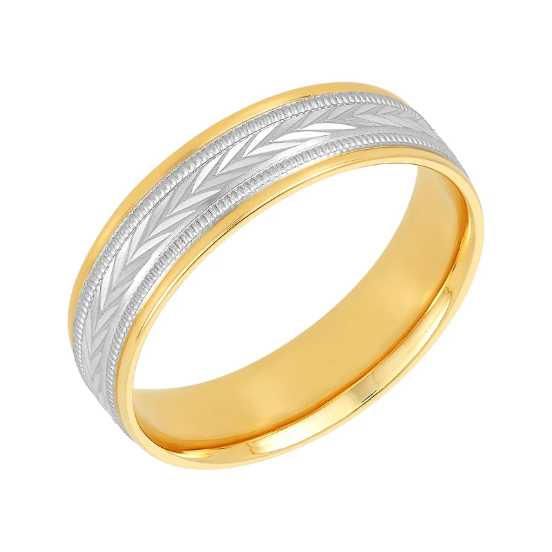 14K Two Tone Gold Chevron Design Men's Wedding Band