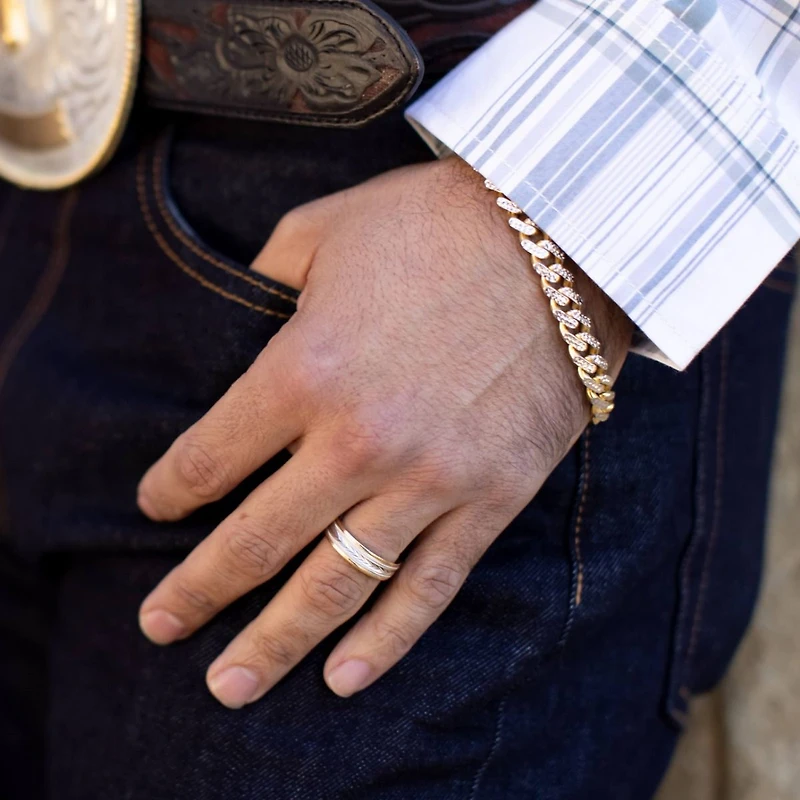 14K Two Tone Gold Chevron Design Men's Wedding Band