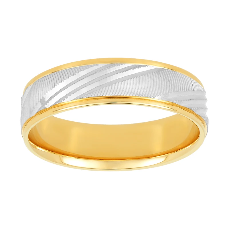 14K Two Tone Gold Diamond Cut Line Design Men's Wedding Band