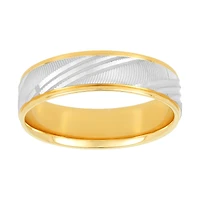 14K Two Tone Gold Diamond Cut Line Design Men's Wedding Band