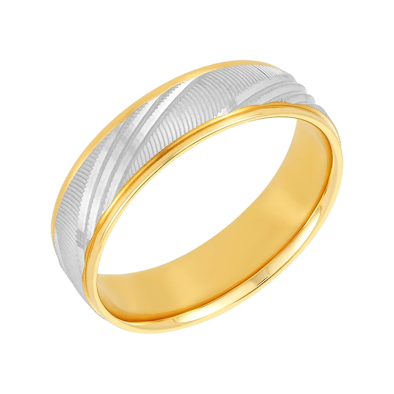 14K Two Tone Gold Diamond Cut Line Design Men's Wedding Band