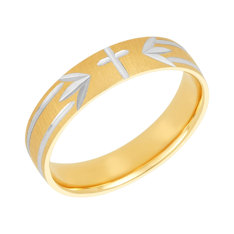 14K Two Tone Gold Cross Design Men's Wedding Band