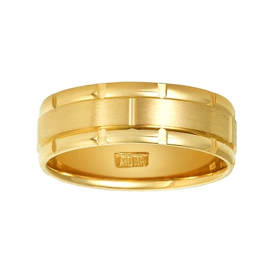 14K Yellow Gold 7mm Railroad Men's Wedding Band