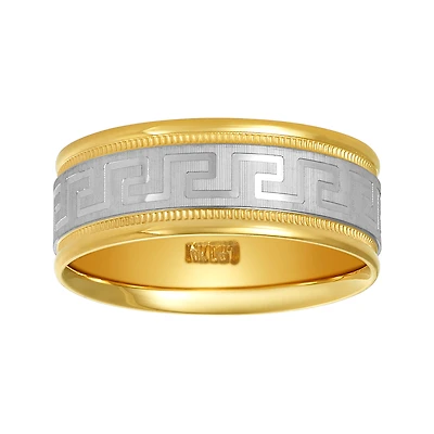 14K Two Tone Gold Greek Design Men's Wedding Band