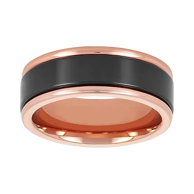 Tungsten Black and Rose Gold Tone Men's Wedding Band