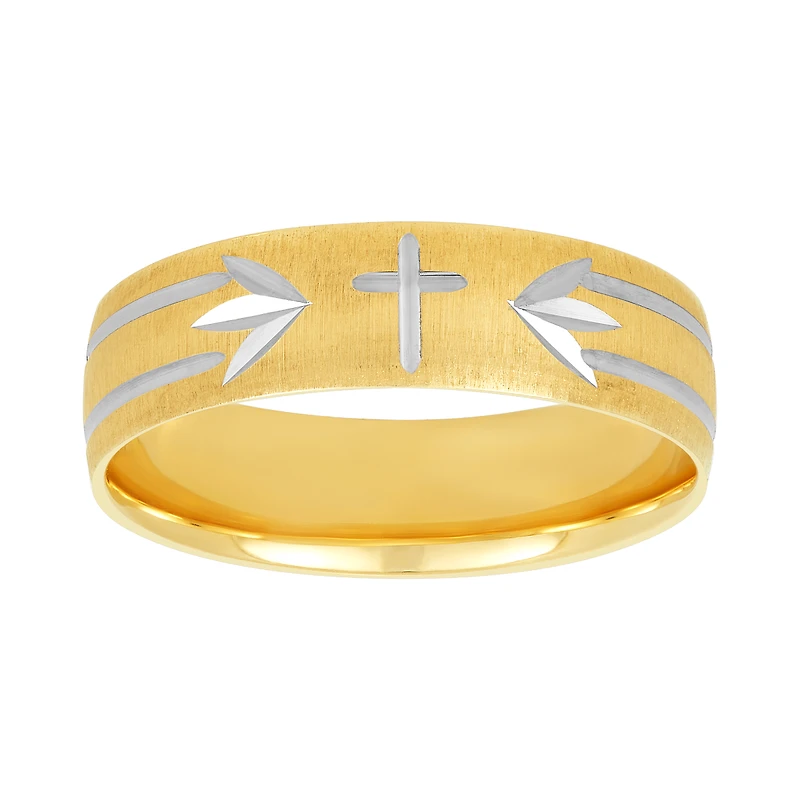 14K Two Tone Gold Cross Design Ladies Wedding Band
