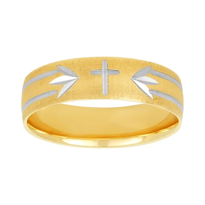 14K Two Tone Gold Cross Design Ladies Wedding Band