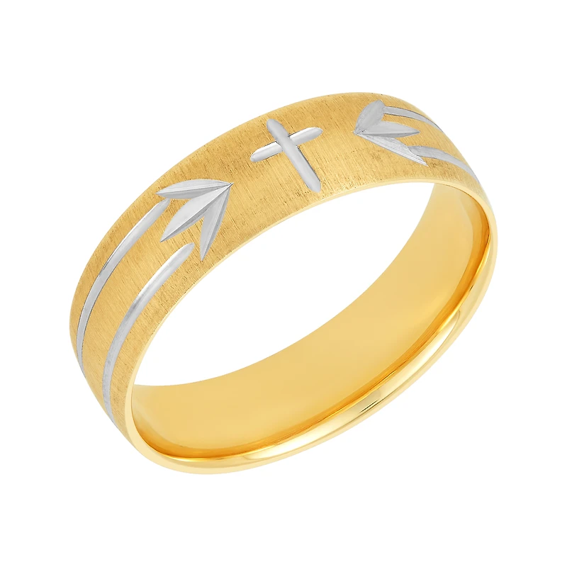 14K Two Tone Gold Cross Design Ladies Wedding Band