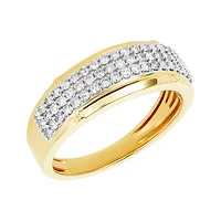 14K Yellow Gold Men's Three Row Gents Diamond Wedding Band