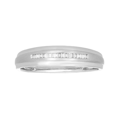 10K White Gold Baguette Diamond Satin Finish Men's Band