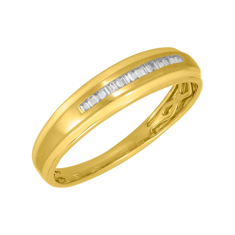 10K Yellow Gold Baguette Diamond Satin Finish Men's Band