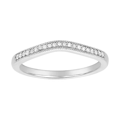 14K White Gold Milgrain Design Diamond Contour Band
