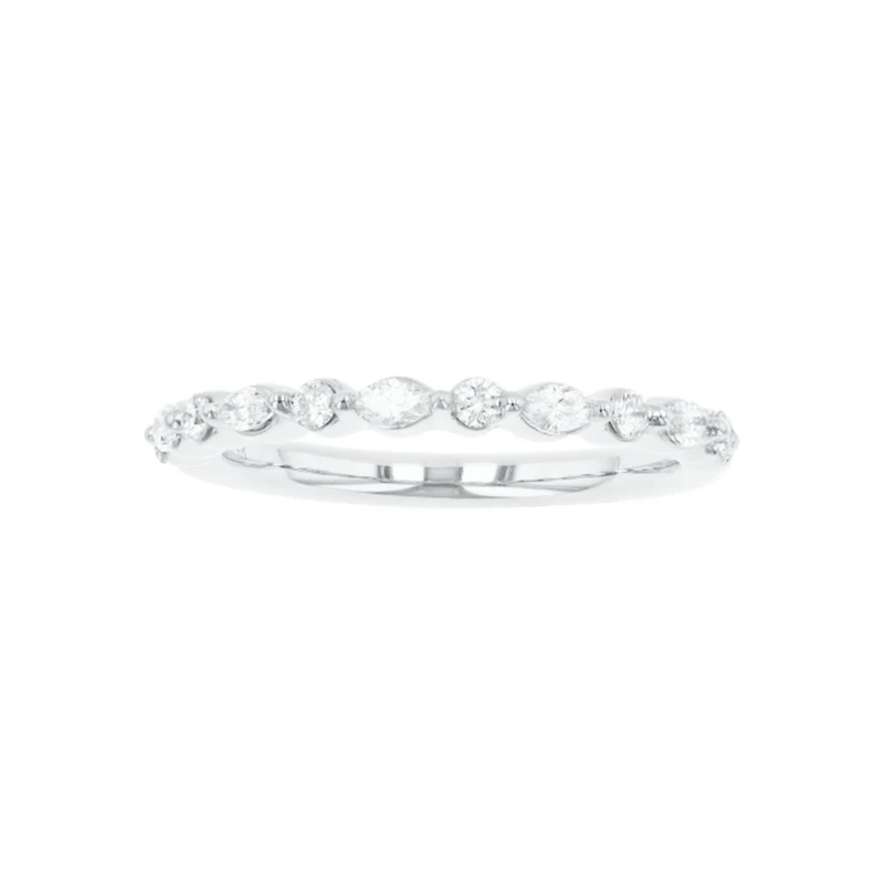 14K White Gold Marquise & Round Diamond Band