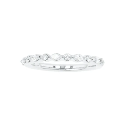 14K White Gold Marquise & Round Diamond Band