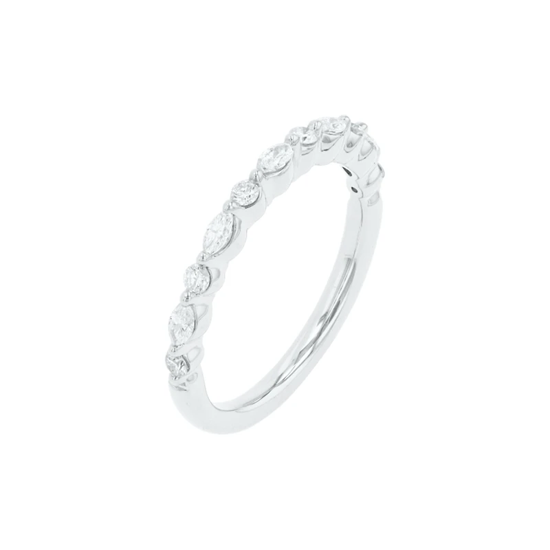 14K White Gold Marquise & Round Diamond Band