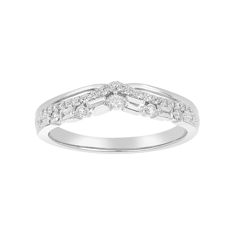14K White Gold V Shaped Contour Diamond Band