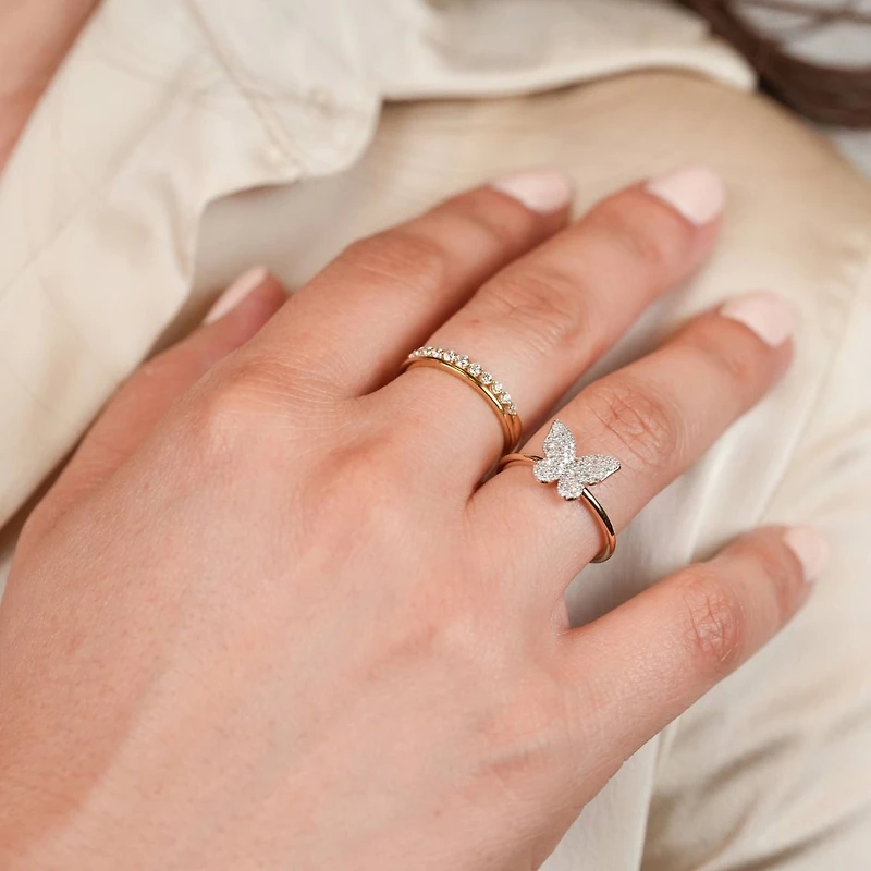 14K Yellow Gold Double Band Diamond Ring