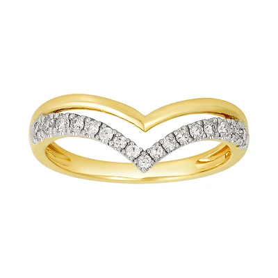 14K Two Tone Gold Double V Chevron Diamond Band
