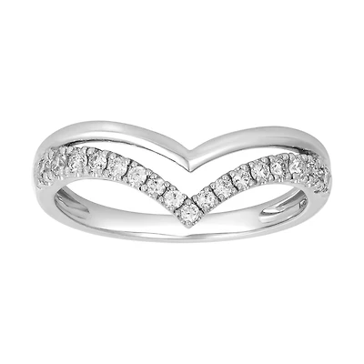 14K White Gold Double V Chevron Diamond Band