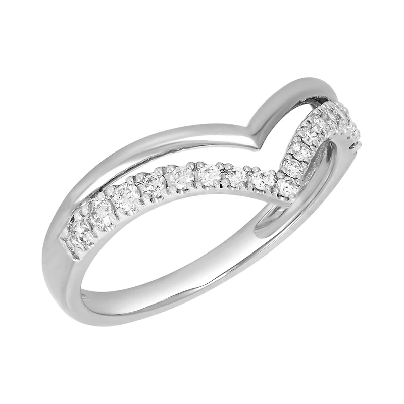 14K White Gold Double V Chevron Diamond Band