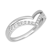 14K White Gold Double V Chevron Diamond Band