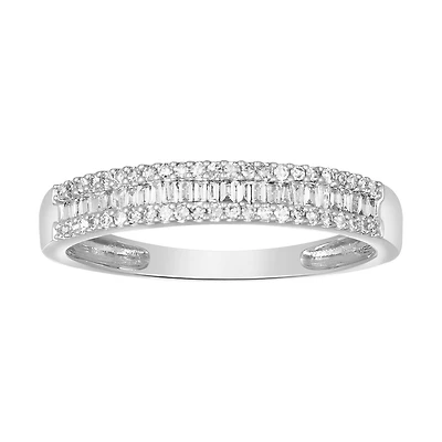 14K White Gold Baguette and Round Diamond Wedding Band