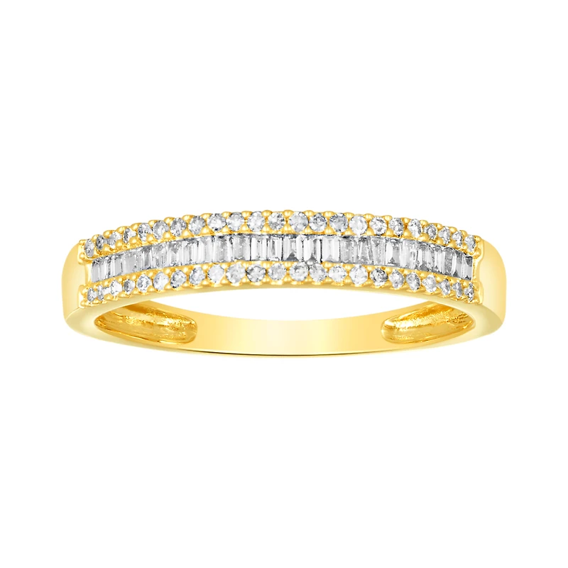 14K Yellow Gold Baguette and Round Diamond Wedding Band