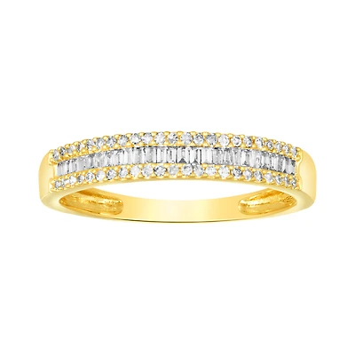 14K Yellow Gold Baguette and Round Diamond Wedding Band