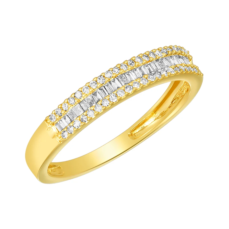 14K Yellow Gold Baguette and Round Diamond Wedding Band
