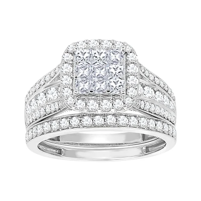 14K White Gold 9 Diamond Center Water Under The Bridge Design Wedding Set