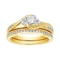 14K Two Tone Gold Round Diamond Swirl Wedding Set